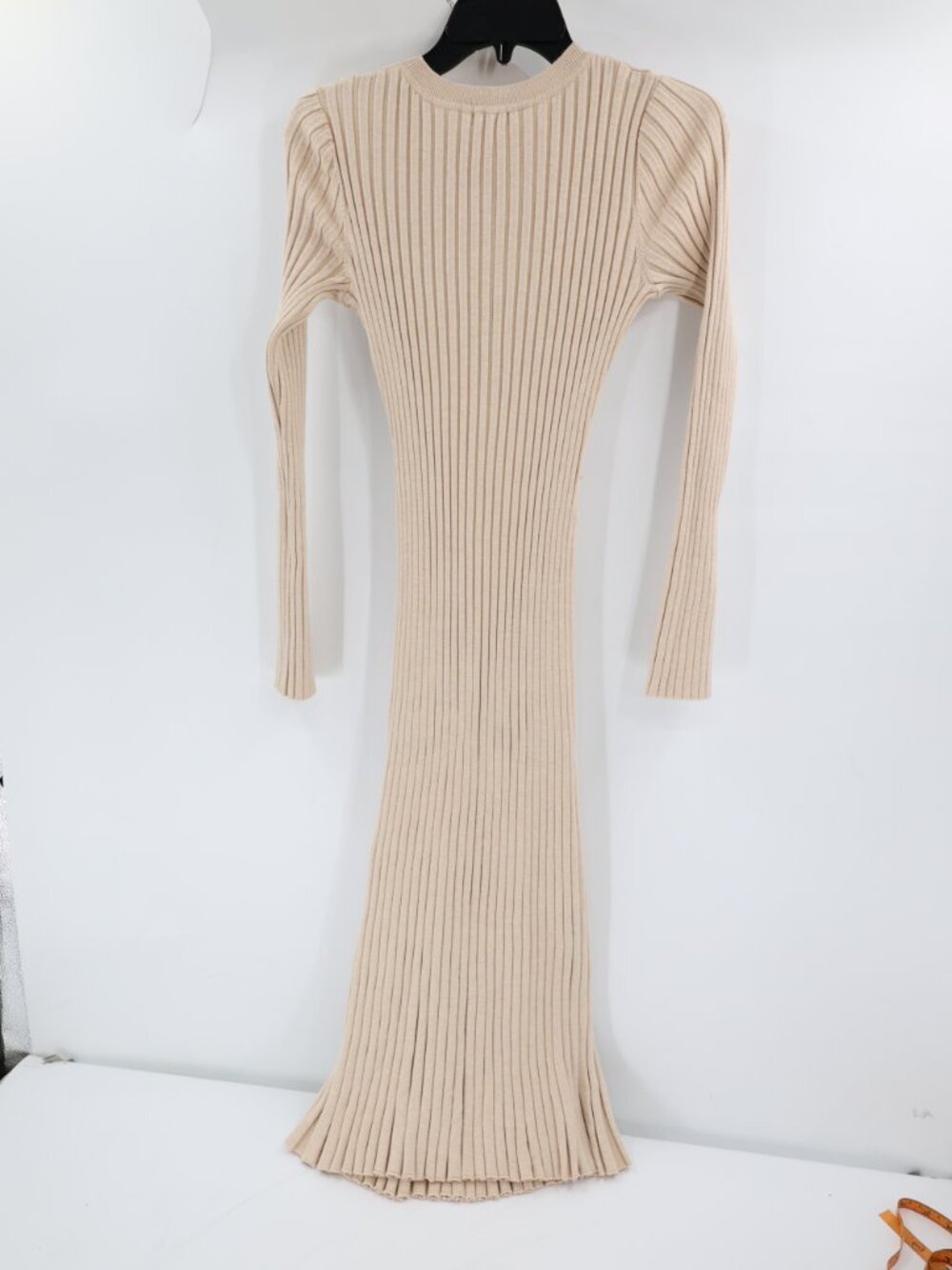 NWT Quince Midi Dress Women medium Cotton Cashmere Ribbed long sleeve Oatmeal - Picture 7 of 12